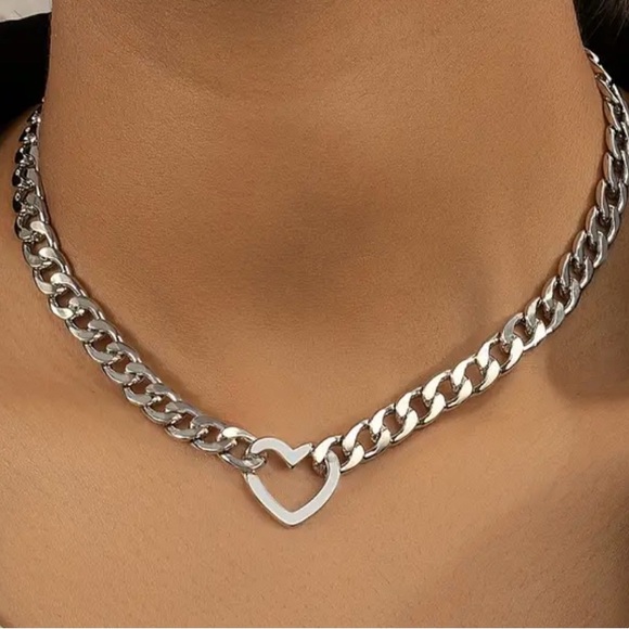 Stainless Cuban Link Heart Necklace - Picture 1 of 2